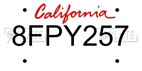 8FPY257 California License Plate