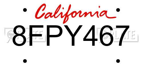 8FPY467 California License Plate