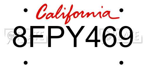 8FPY469 California License Plate