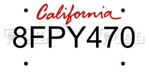 8FPY470 California License Plate