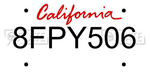 8FPY506 California License Plate
