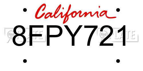 8FPY721 California License Plate
