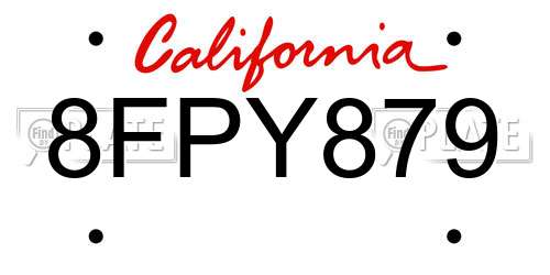 8FPY879 California License Plate