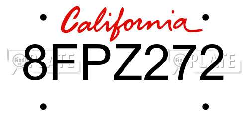8FPZ272 California License Plate