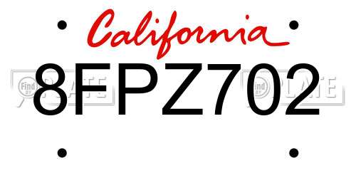 8FPZ702 California License Plate