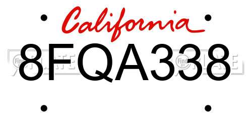 8FQA338 California License Plate