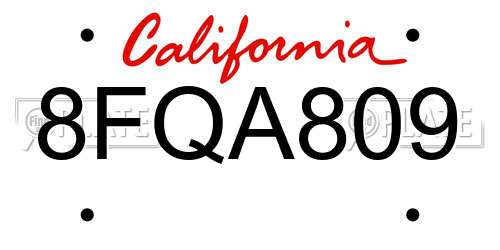 8FQA809 California License Plate