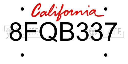 8FQB337 California License Plate