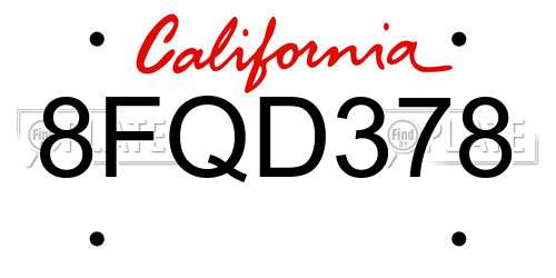8FQD378 California License Plate