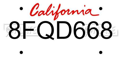 8FQD668 California License Plate