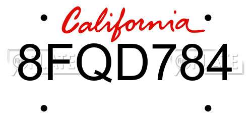 8FQD784 California License Plate