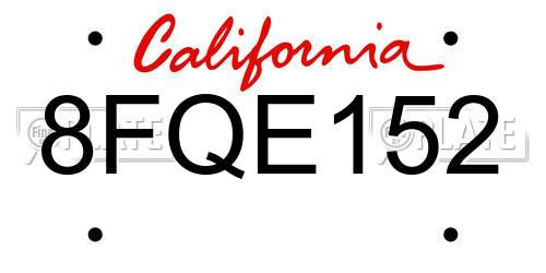 8FQE152 California License Plate