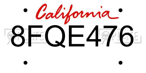 8FQE476 California License Plate