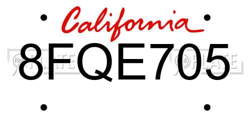 8FQE705 California License Plate