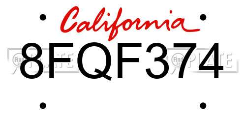 8FQF374 California License Plate