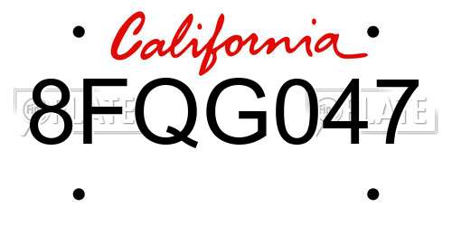 8FQG047 California License Plate
