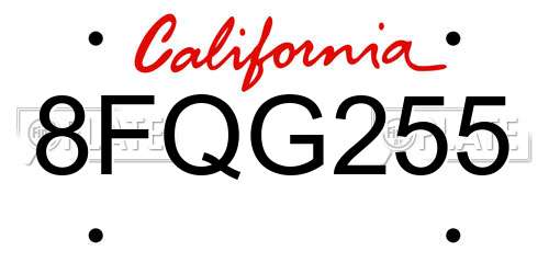 8FQG255 California License Plate