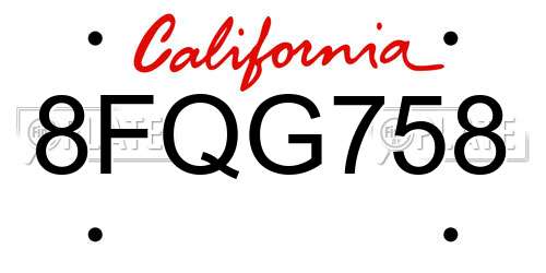 8FQG758 California License Plate