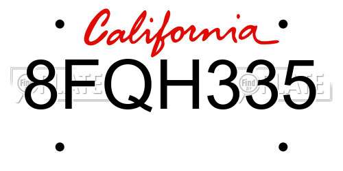 8FQH335 California License Plate