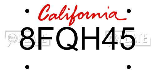 8FQH45 California License Plate