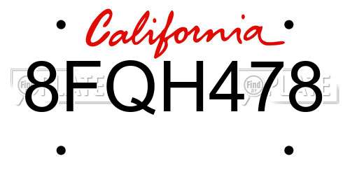 8FQH478 California License Plate