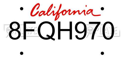 8FQH970 California License Plate