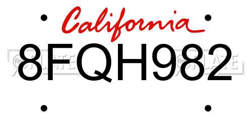 8FQH982 California License Plate