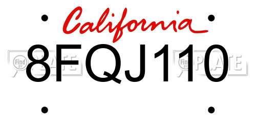 8FQJ110 California License Plate