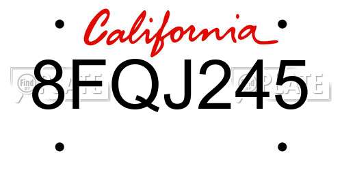 8FQJ245 California License Plate