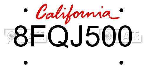 8FQJ500 California License Plate