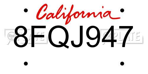 8FQJ947 California License Plate