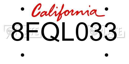 8FQL033 California License Plate