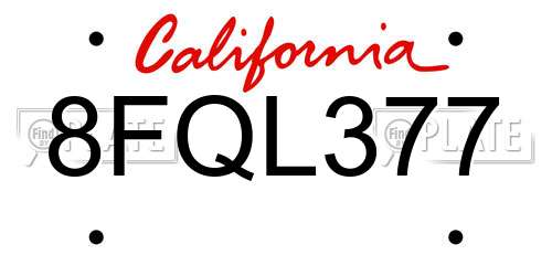 8FQL377 California License Plate