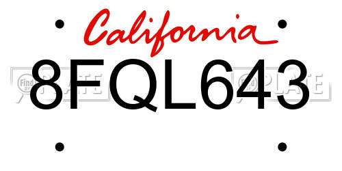 8FQL643 California License Plate