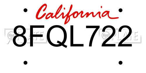 8FQL722 California License Plate