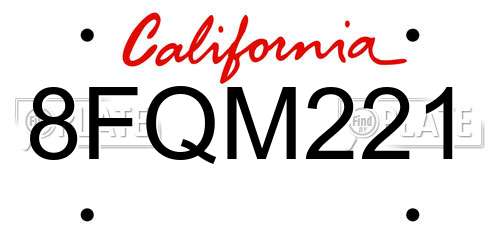 8FQM221 California License Plate