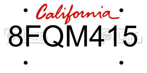 8FQM415 California License Plate
