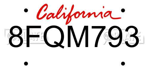 8FQM793 California License Plate