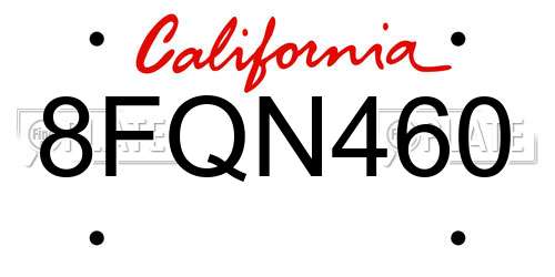 8FQN460 California License Plate