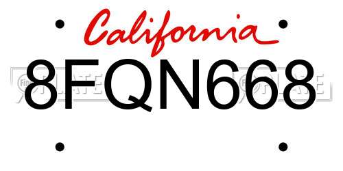 8FQN668 California License Plate