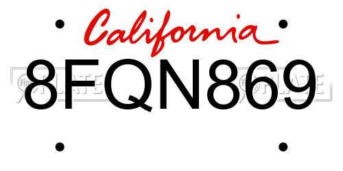 8FQN869 California License Plate