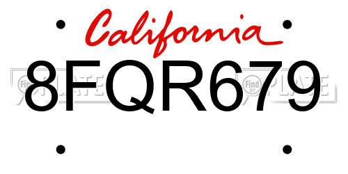 8FQR679 California License Plate