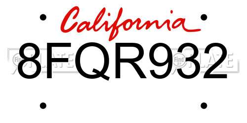 8FQR932 California License Plate