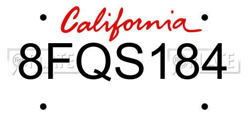 8FQS184 California License Plate