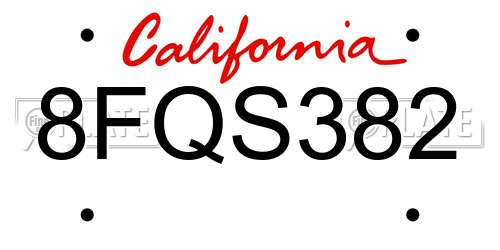 8FQS382 California License Plate