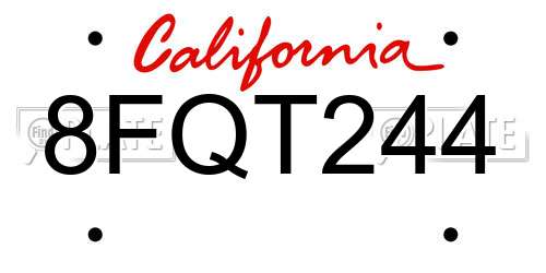 8FQT244 California License Plate