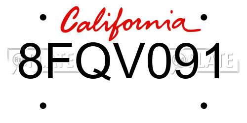 8FQV091 California License Plate