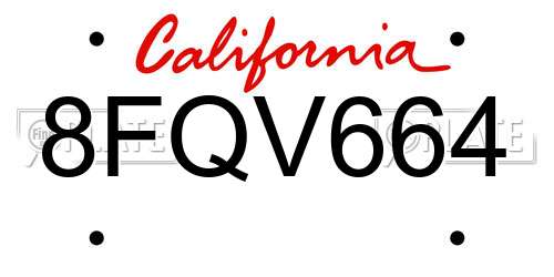 8FQV664 California License Plate