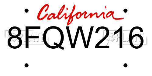 8FQW216 California License Plate