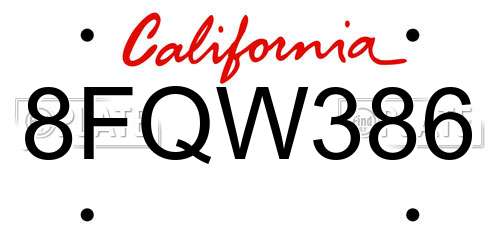 8FQW386 California License Plate